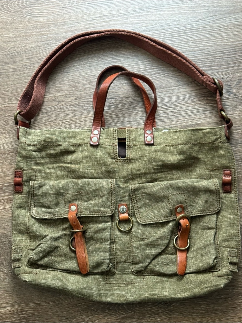 Lucky Brand Vintage Canvas Messenger Bag with Leather Accents  Unisex